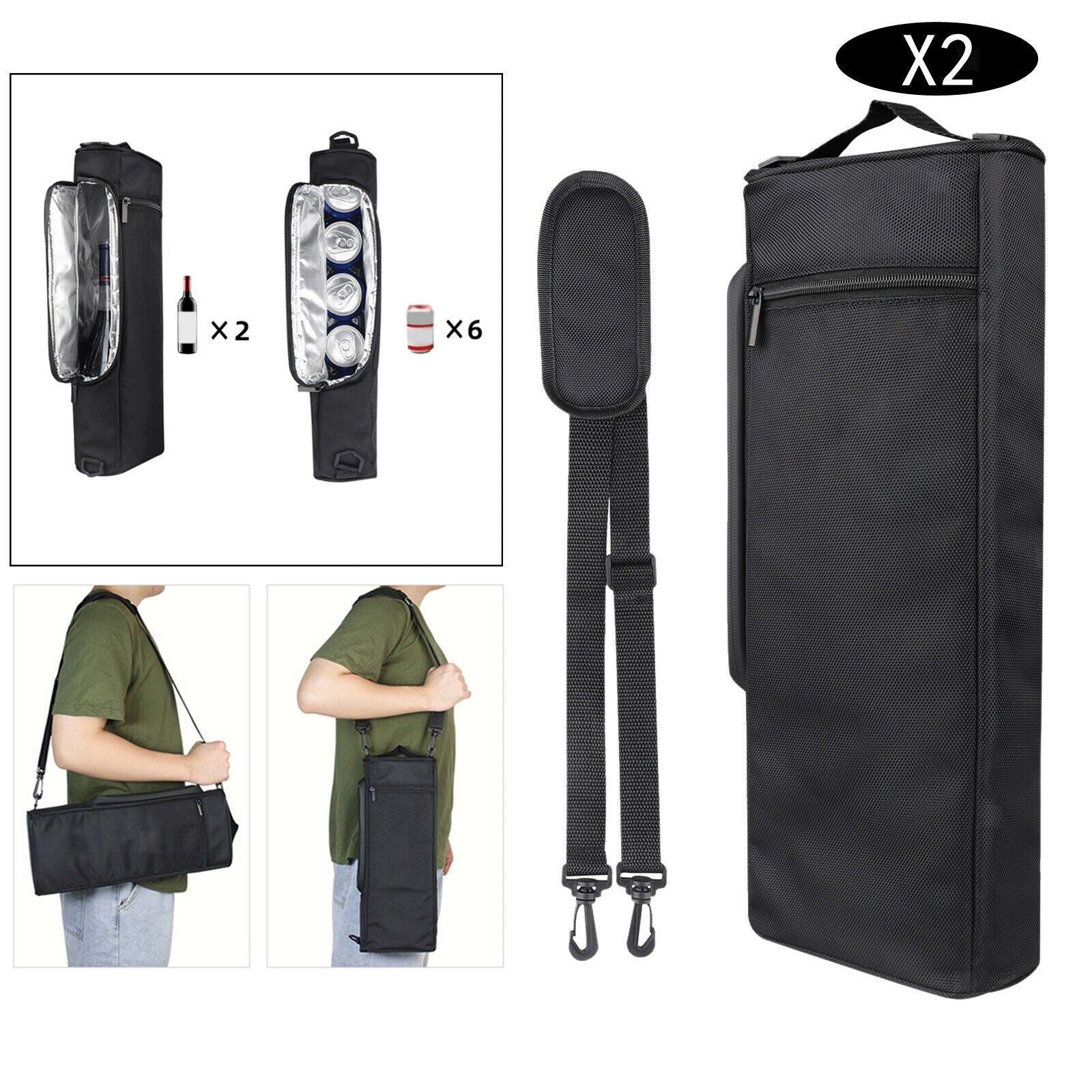 2x Portable Golf Cooler Bag Golfing Cans Wine Bottles Insulated Bag Handbag