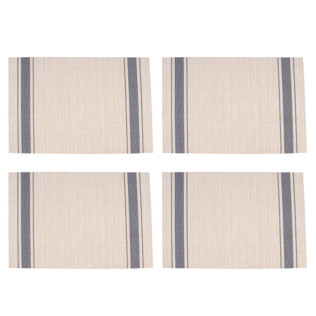 4-piece PVC Stripe Braided Insulated Mat Kitchen Dining Table Placemat Blue