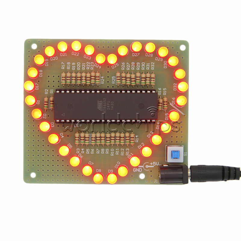 Red DIY Kit Love Heart shaped LED Light Water Electronic Suite Set Gift