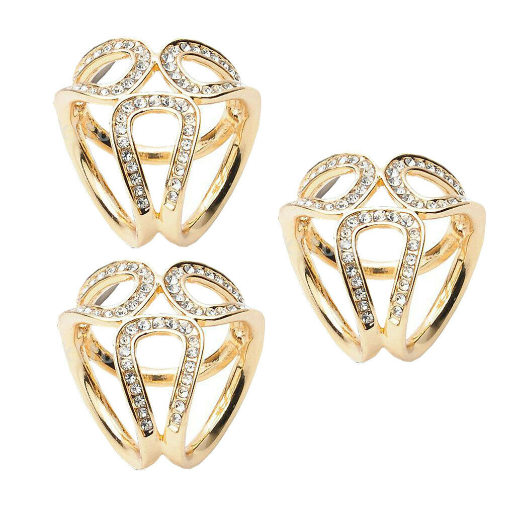 3x Womens Crystal 3 Rings Scarf Buckle Triple Slide Scarf Ring Clip Jewelry