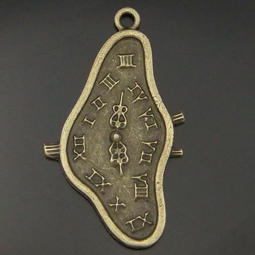 20 Retro Bronze Surreal Melted Watch Pendant Distorted Clock Alloy Charm 47*19mm