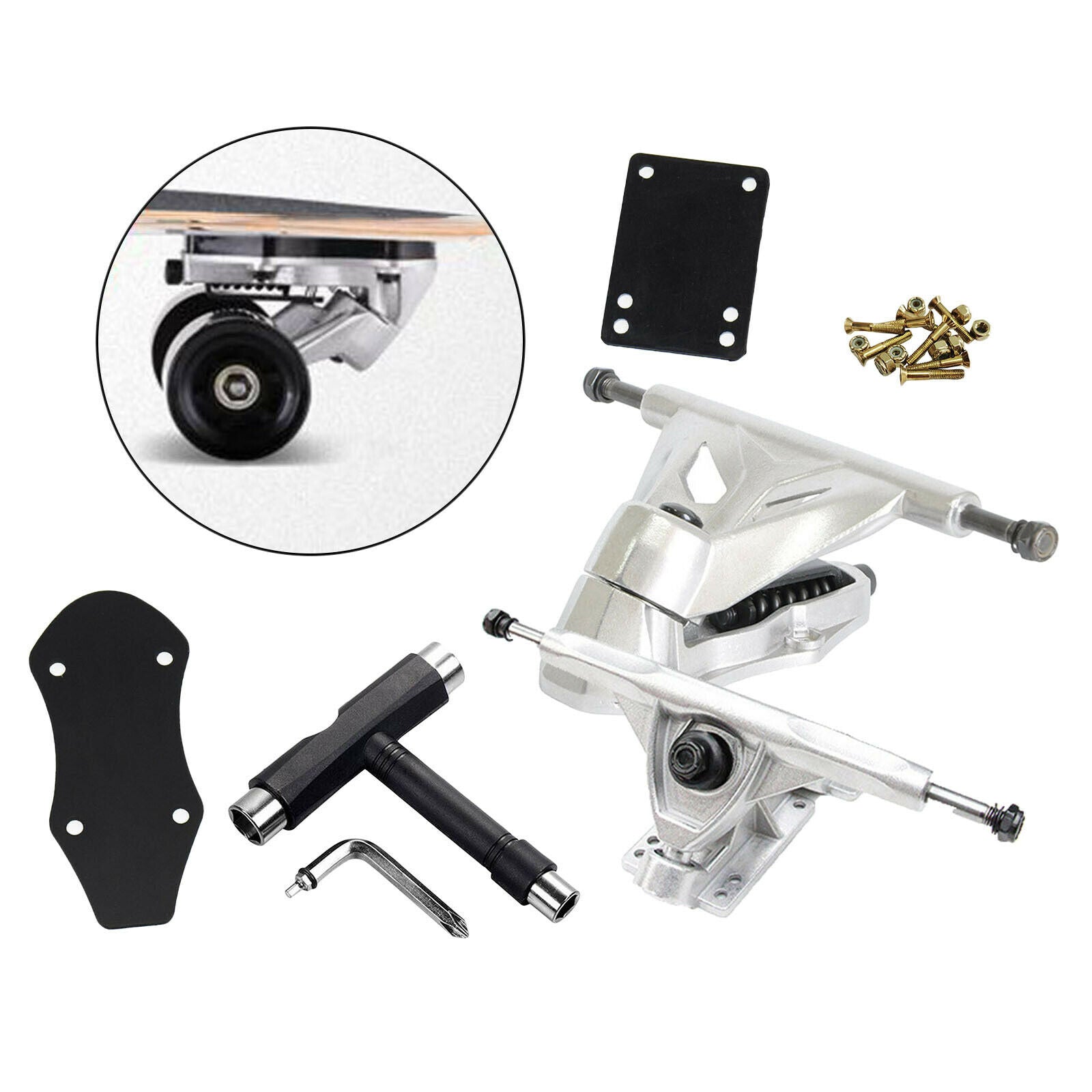 2Pieces Skateboard Trucks 6inches Longboard Truck 3mm Rise Pads Replacement