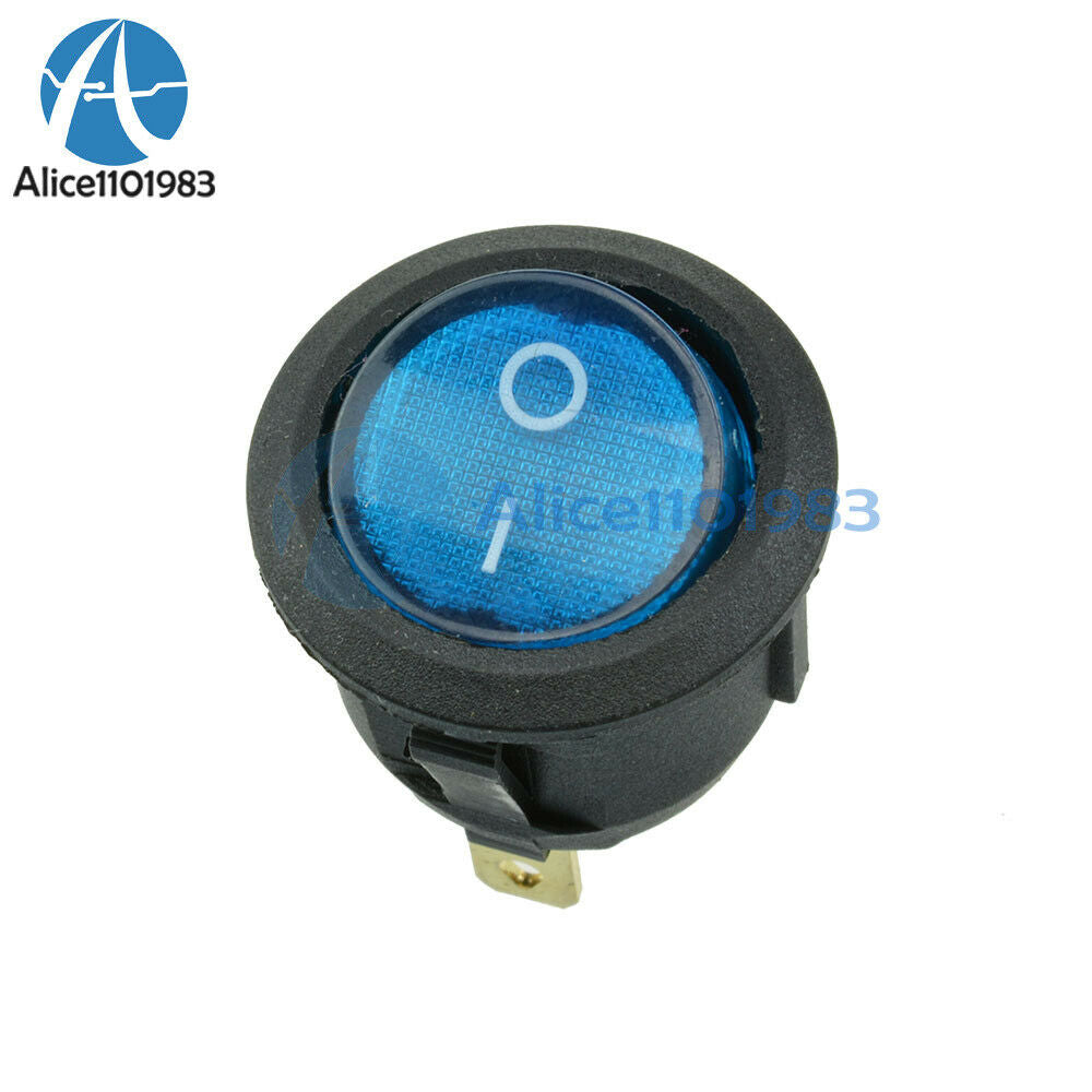 50PCS Mini Round 3Pin Blue SPDT ON-OFF Rocker Switch Snap-in 6A/250V 10A/125V
