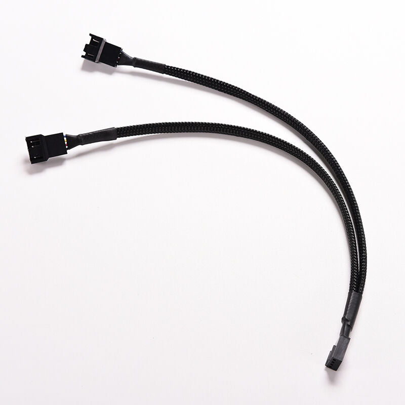 Black 4Pin PWM To Dual PWM Computer Case Fan Power Sleeved Y-Splitter Cable BjDD