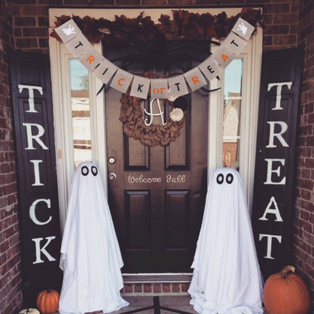 Trick or Treat Ghost Halloween Burlap Bunting Banner Garland Decoration