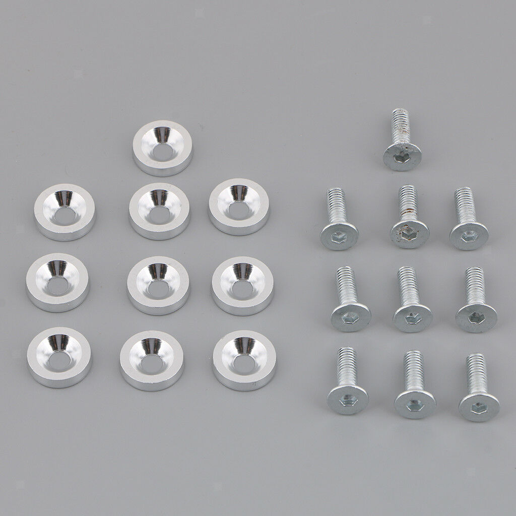 10pcs 6mm Aluminum Alloy Cone Cup Head Screw Bolt Gasket Washer Sliver