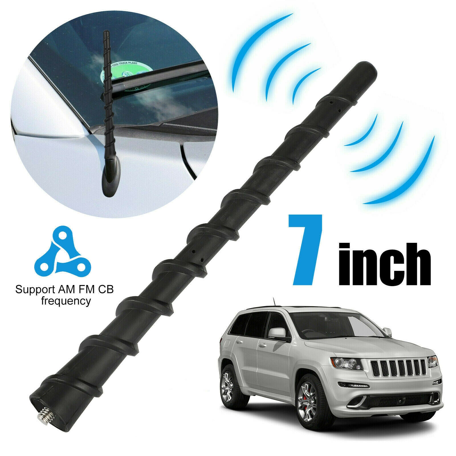 7" Rubber Spiral Antenna Mast For 2011-2019 Jeep Cherokee Dodge Journey Avenger