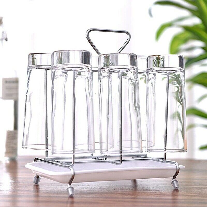 Cup Drying Rack Stand,6 Cup Metal Glass Cup Rack Mug Draining Organizer L7A4