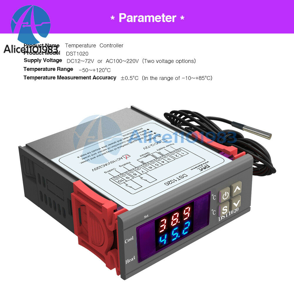 Digital DST1020 AC 110-230V Dual Display Thermostat Temperature Control DS18B20