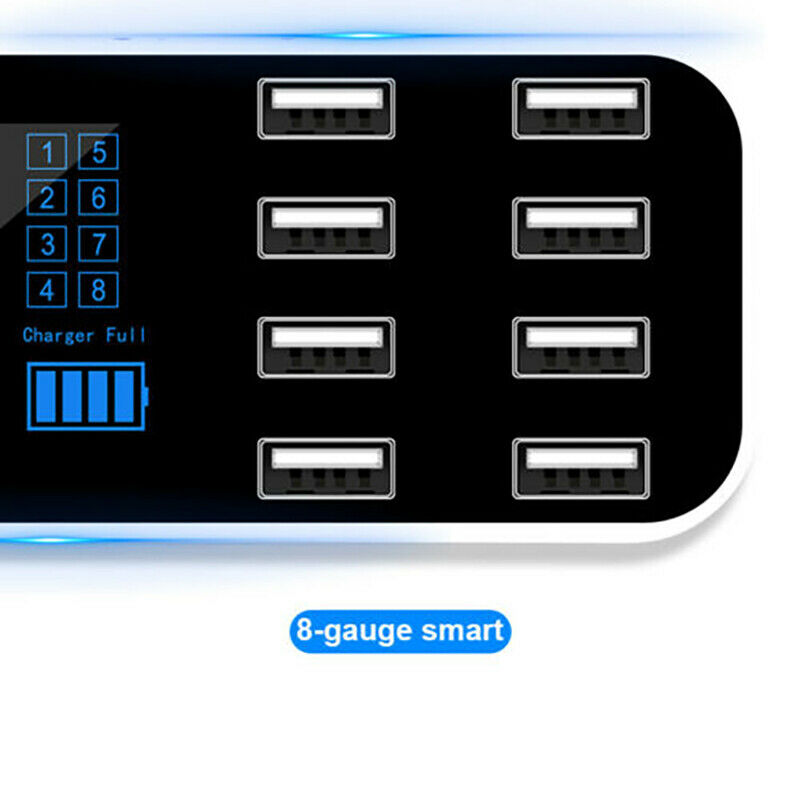Car 8 Ports USB Fast Charger Multi USB Phone Charging Station LCD Display