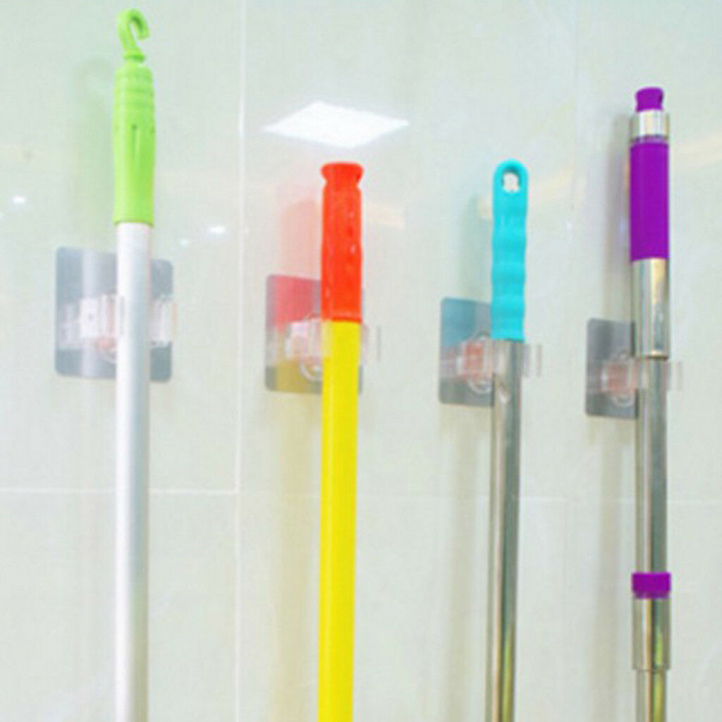 4pcs Clear Adhesive Broom Mop Holder Clip Anti-  Cleaning Tool Holder
