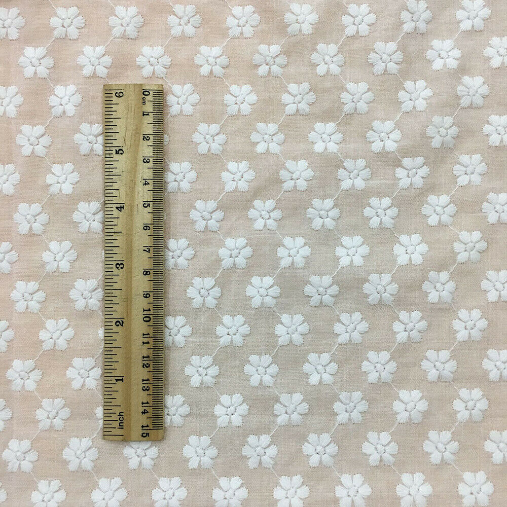 Small Flowers Cotton Embroidery Cloth White Floral Fabric DIY Handcraft 50*130CM