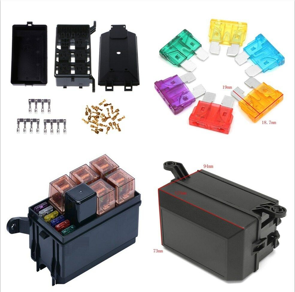 Automotive Car Fuse Box Relay Holder 6 Relay 5 Road with 6pcs Fuse12XTerminal