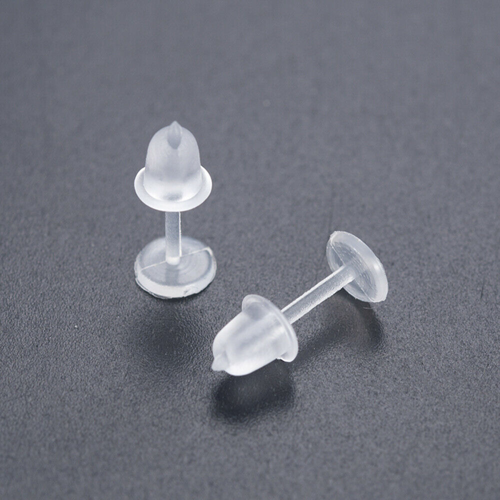 50 Pcs Clear Plastic Stem Anti-Allergy Ear Stud Earring Replacement Ear Plug DIY