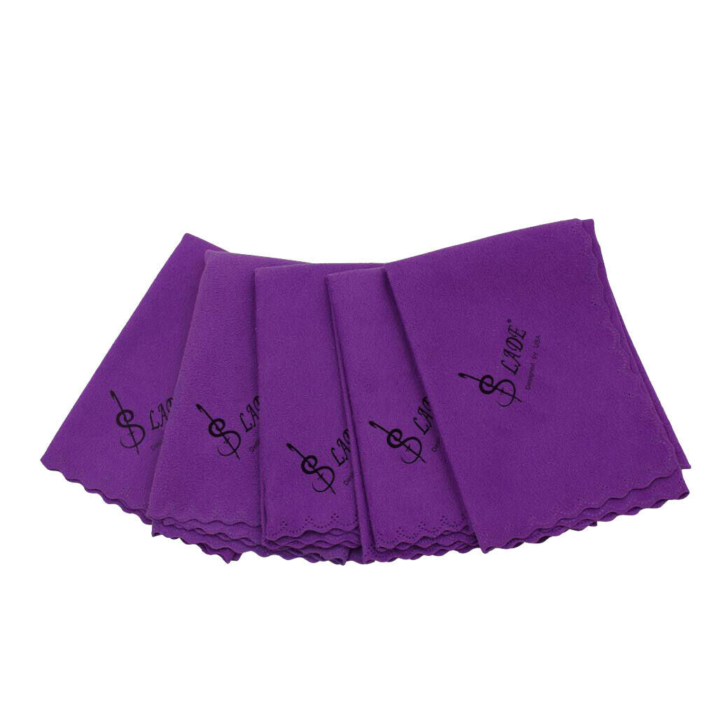 5pcs Microfiber Cleaning Cloth for Guitar Violin Piano Clarinet Sax Purple