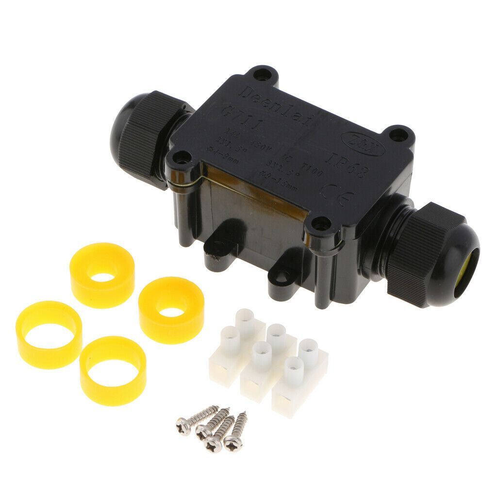 Outdoor Waterproof IP68 Junction Box 2 Way Cable Wire Connector Black