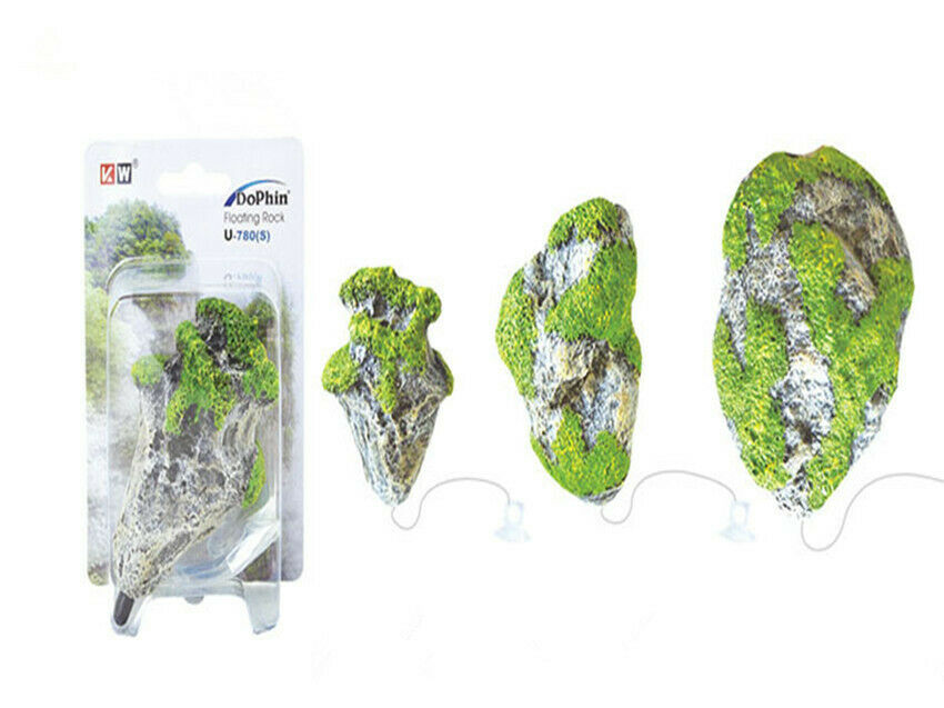 2 Pcs Floating Artificial Stone with Suction Cup for Aquarium Decoration Fish