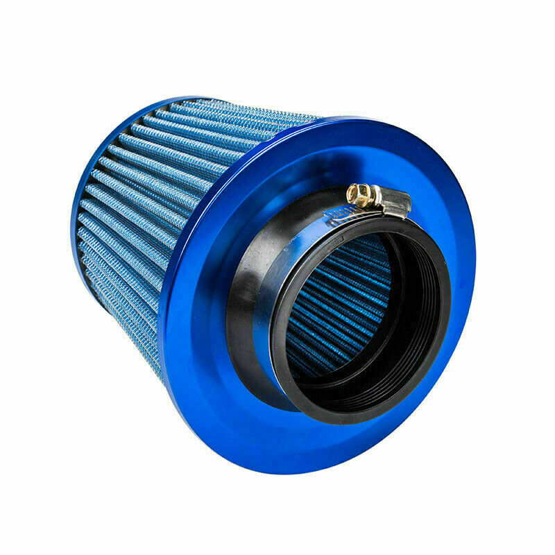 Car Cold Air Intake Cone Filter Cleaner with Flange 75mm 3" Inlet Universal Blue