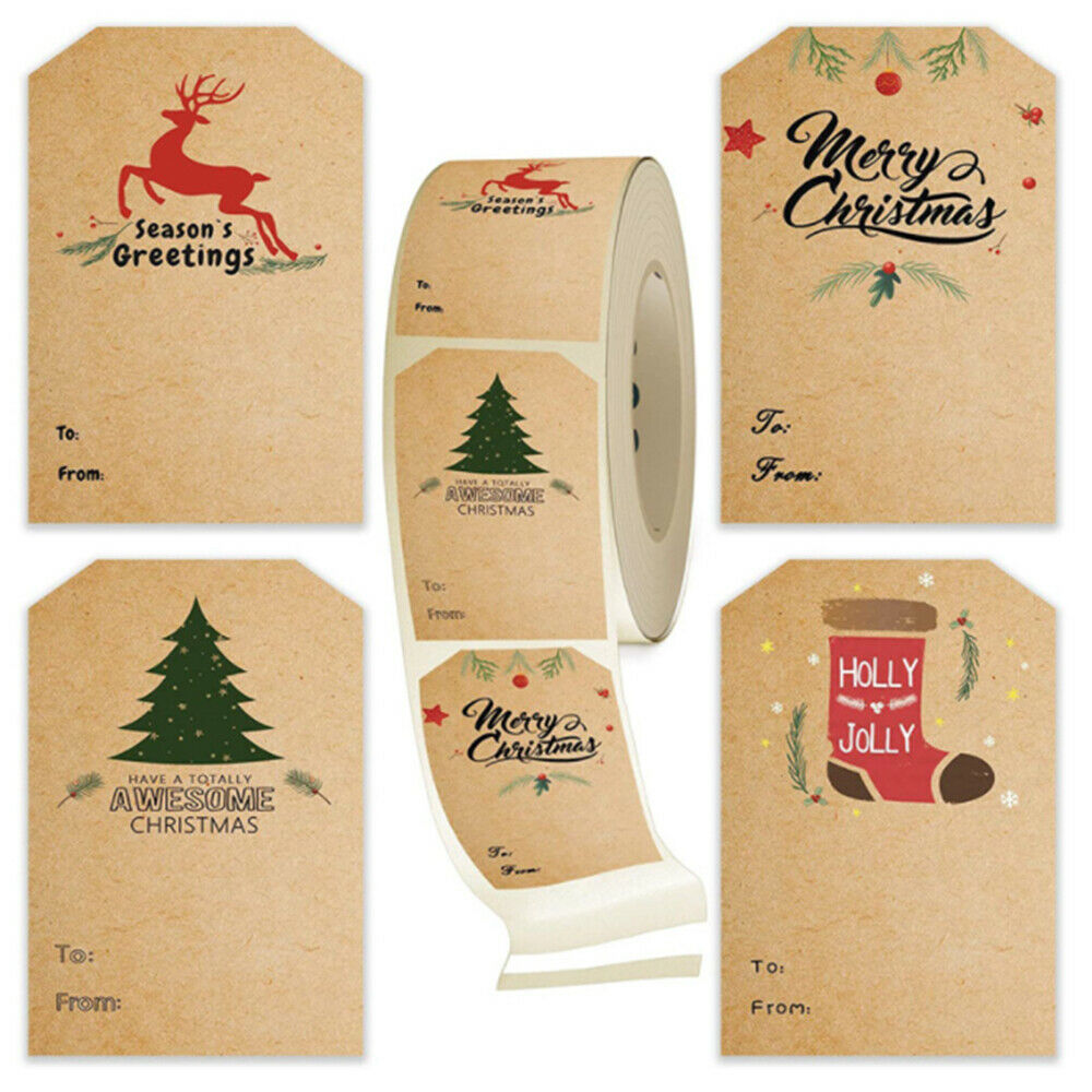 Christmas Present Tag Kraft Stickers Christmas Tree Elk Label Scrapbook Paper