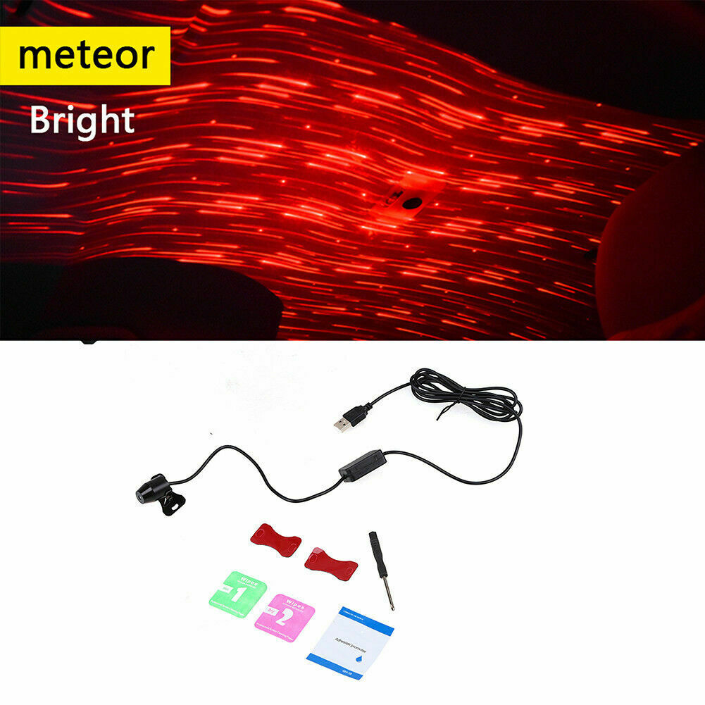 USB LED Lights Meteor Shower Rain Projector Car Interior Atmosphere Red Lamp 1PC