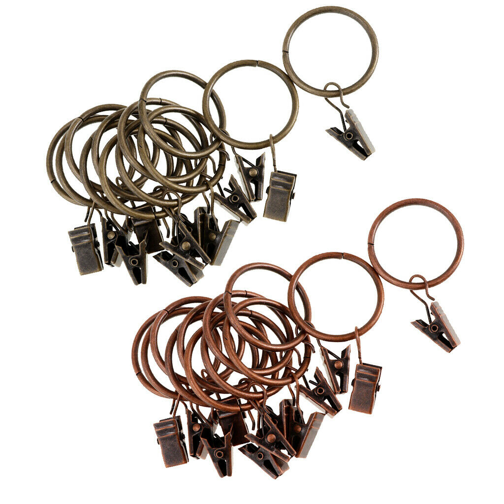 24 Pieces Metal Curtains Drapery Rings Sliding Hook with Clips Copper 25mm