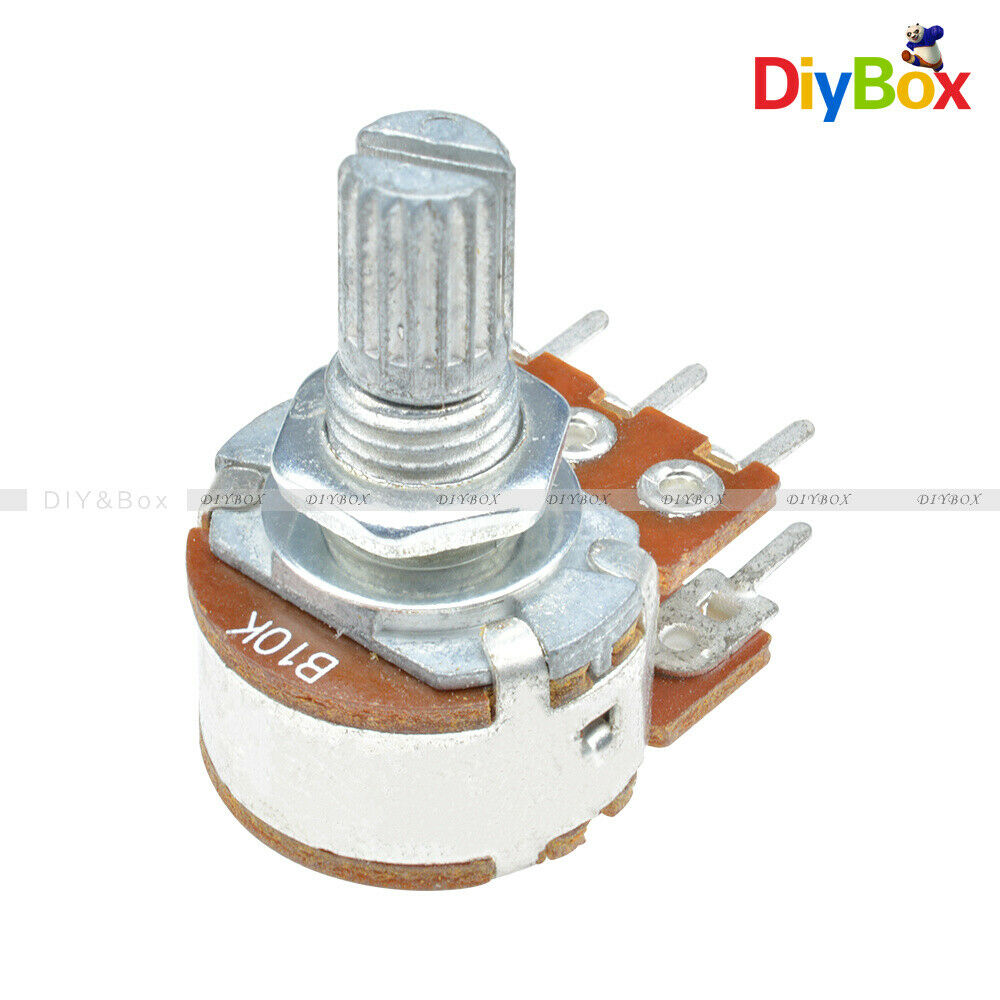 [5PCS] B10K Dual Stereo Potentiometer Pots Linear Rotary Taper Shaft 15mm 6 Pin