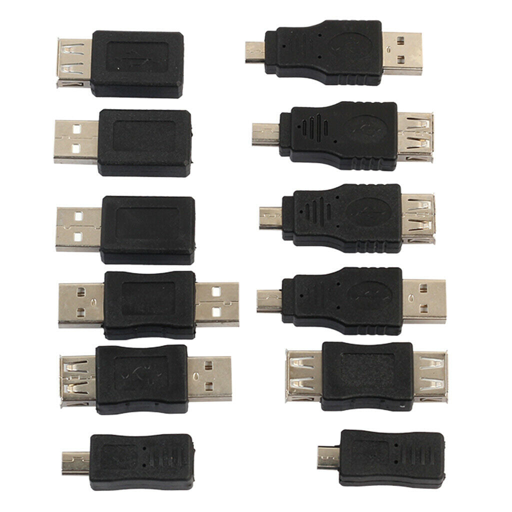 12Pcs/Set Micro USB, USB A, Mini 5Pin Adapter OTG For Android Tablet Phone