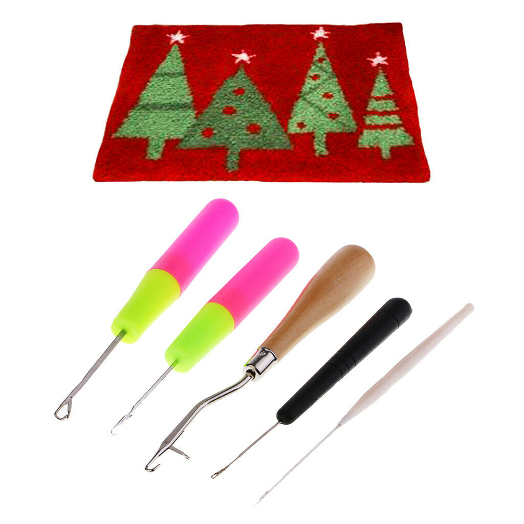 1 Set Xmas Tree Latch Hook Kit w/ 5pcs Latch Hook Mat Handicraft 20x14in
