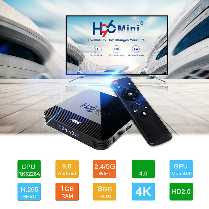 4K H96 MINI H8 1G+8G Android 9.0 2.4G/5G WIFI TV BOX Quad Core Media Streamer