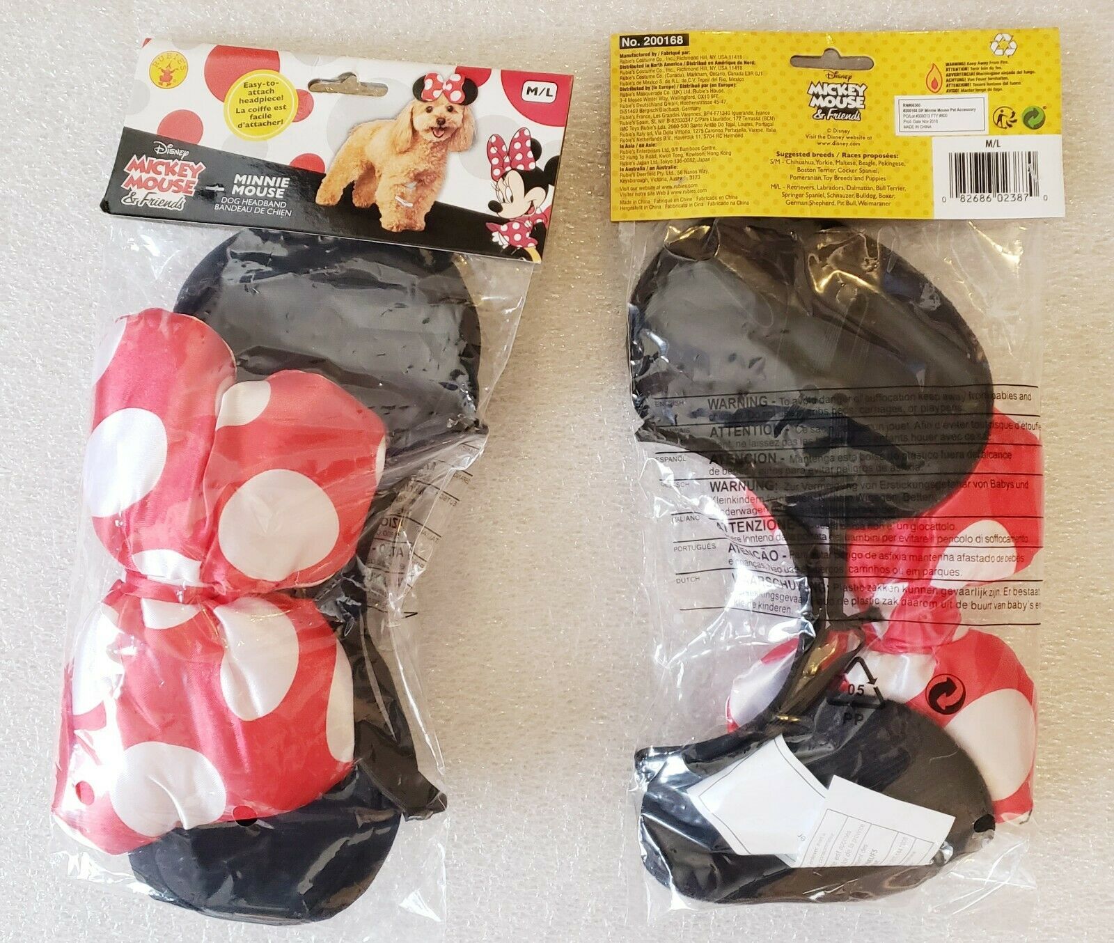 Disney Minnie Mouse Ears Dog Headband Costume Mickey Puppy Halloween Pet Sz M/L