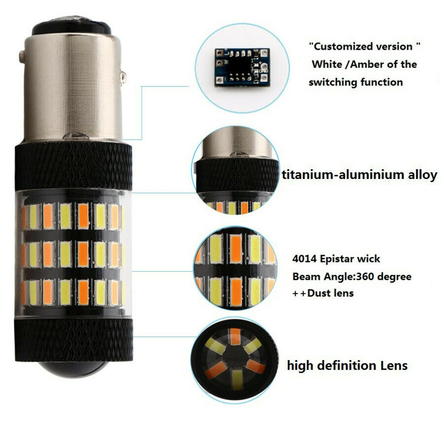 2pcs x High Power 1157 Dual-Color Switchback LED Turn Signal Lights Bulbs 60SMD
