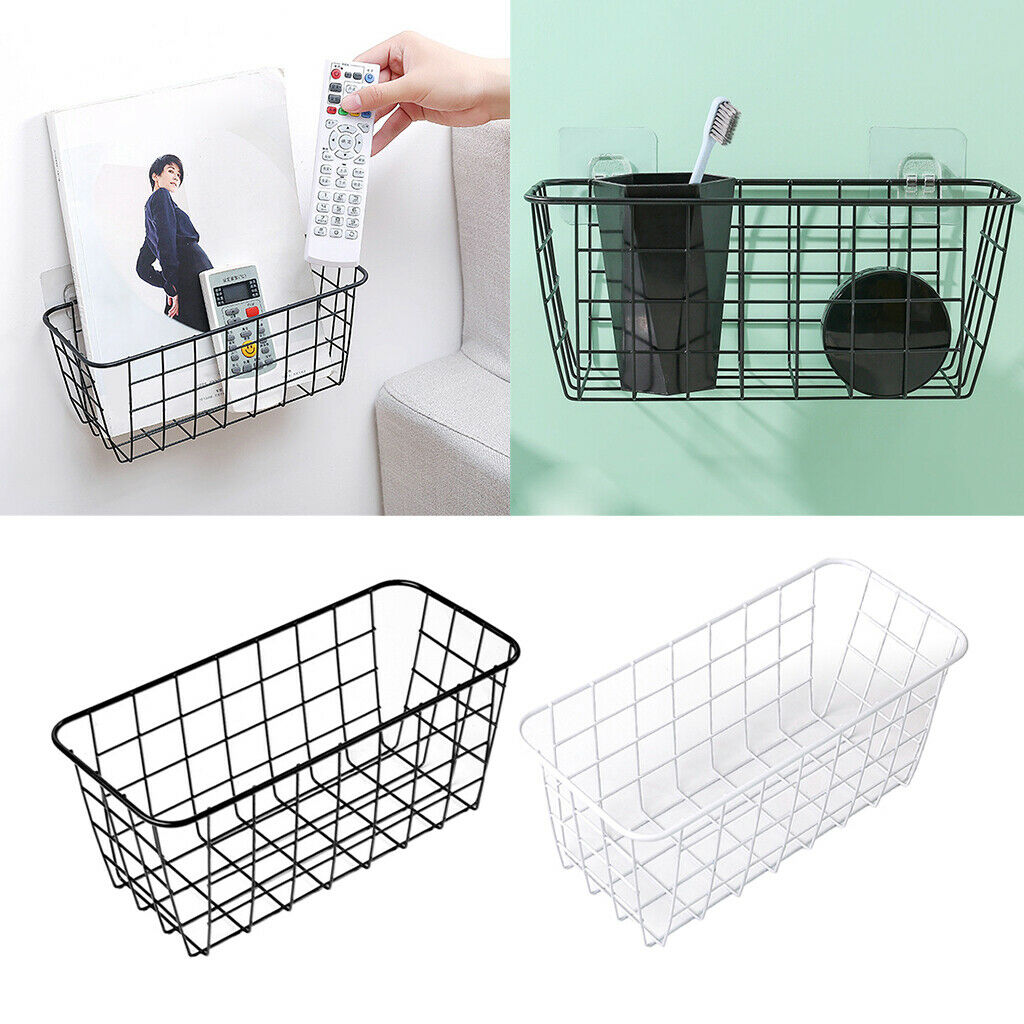 3x Wall Mounted Bathroom Basket Storage Basket Home Kitchen Bathroom Black
