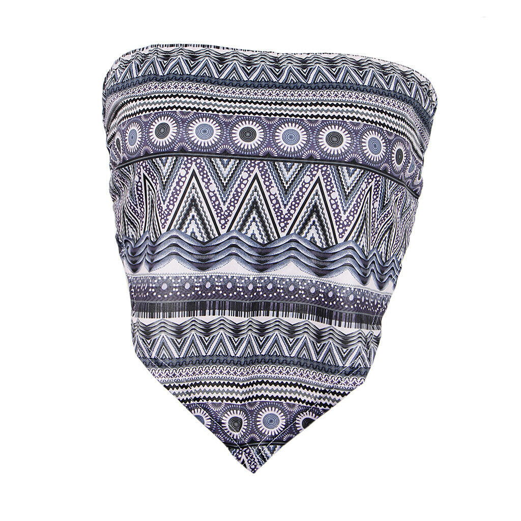 Boho Lady Strapless Ethnic Print Tube Top Backless Wrap Tank Vest Black gray