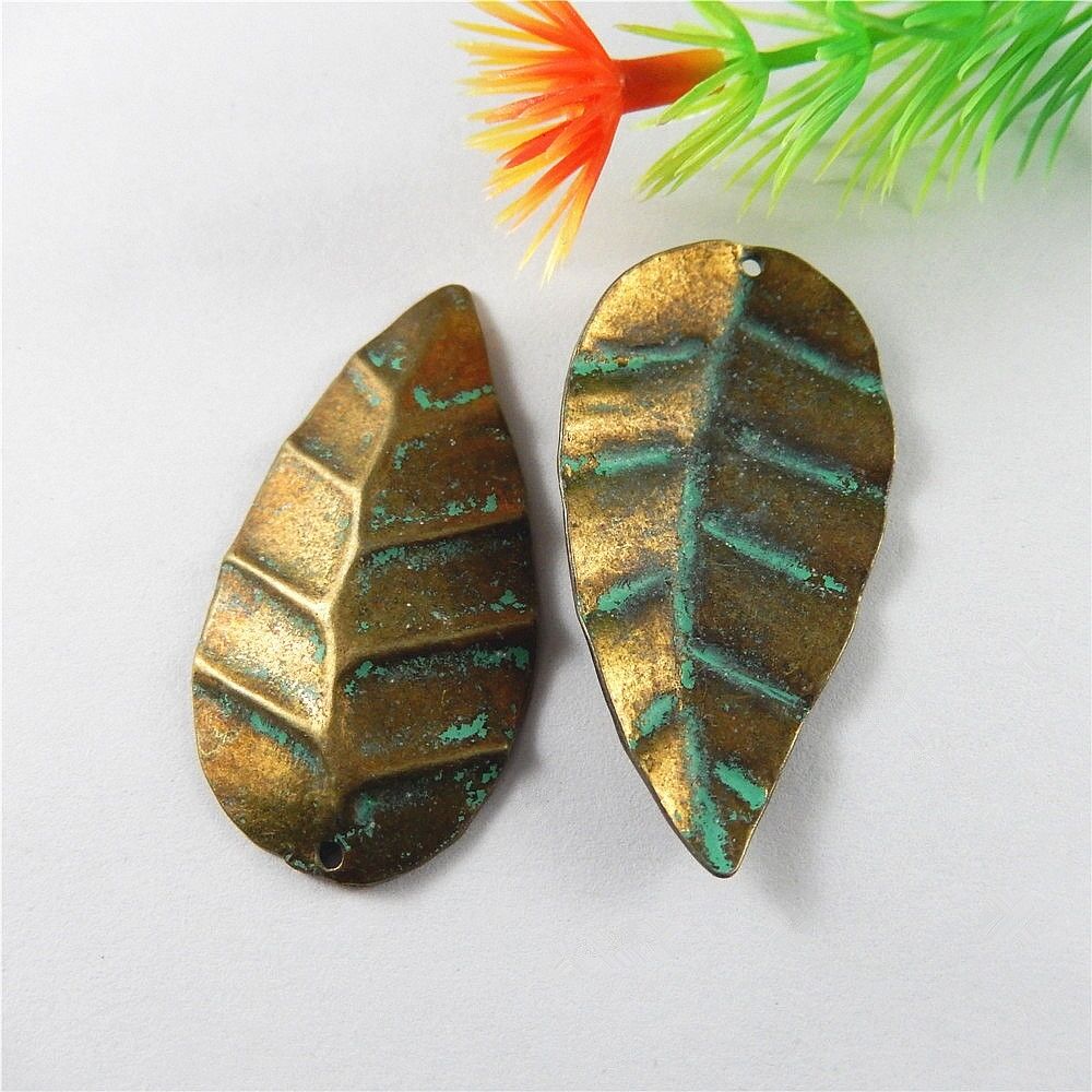 10 pcs Retro Alloy Leaf Charm Patina Pendant Earring Jewelry Making 46*24*2mm