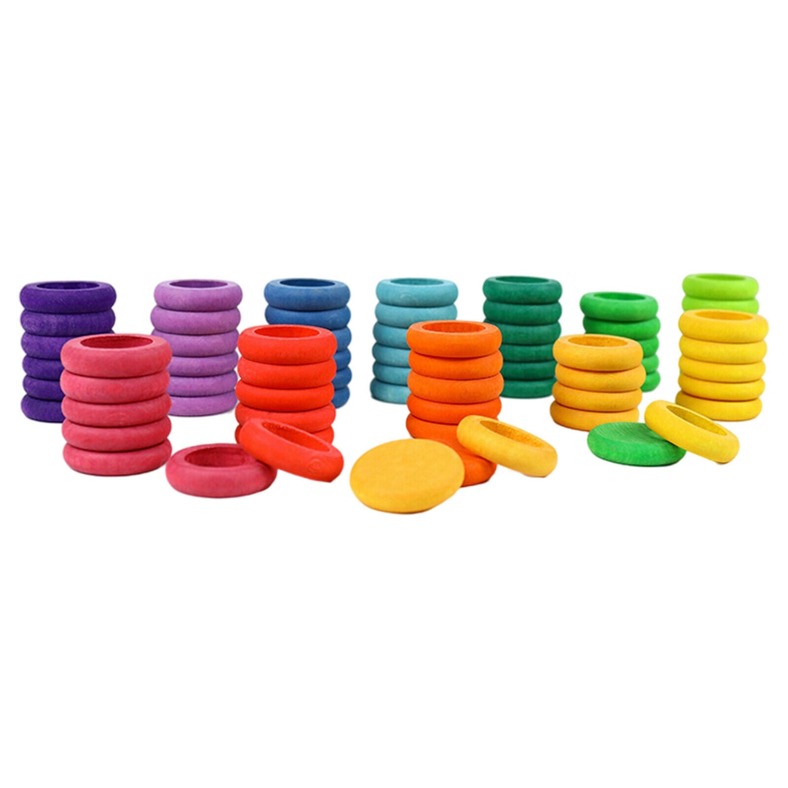 72Pcs Wood Round Blocks Donut Pie Stacking Counting Baby Development Educational