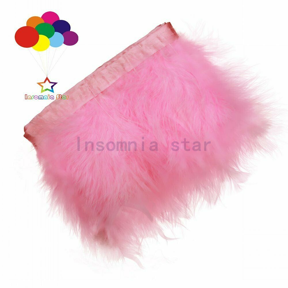 2M pink Tassel Fringe Trim Ribbon Turkey Hackle Feather Fringe Trim for Home