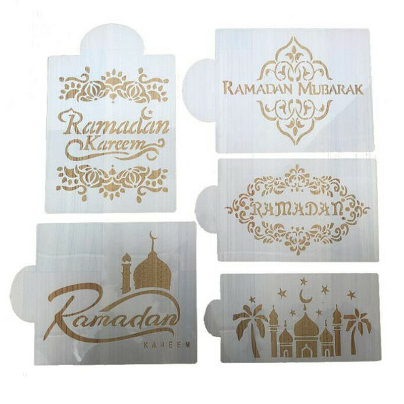 6Pcs/Set Eid Mubarak Ramadan Coffee Flower Spray Stencils Cake Decorating.l8