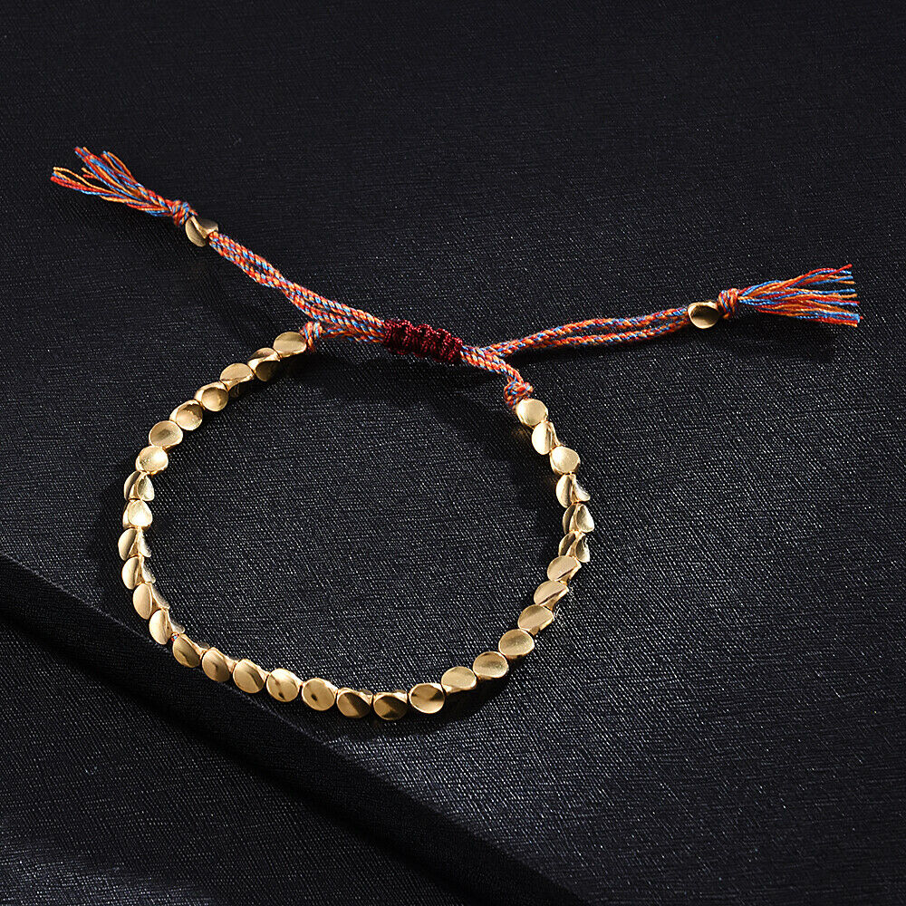 Handmade Tibetan Buddhist Braided Cotton Copper Beads Lucky Rope Bracelet US