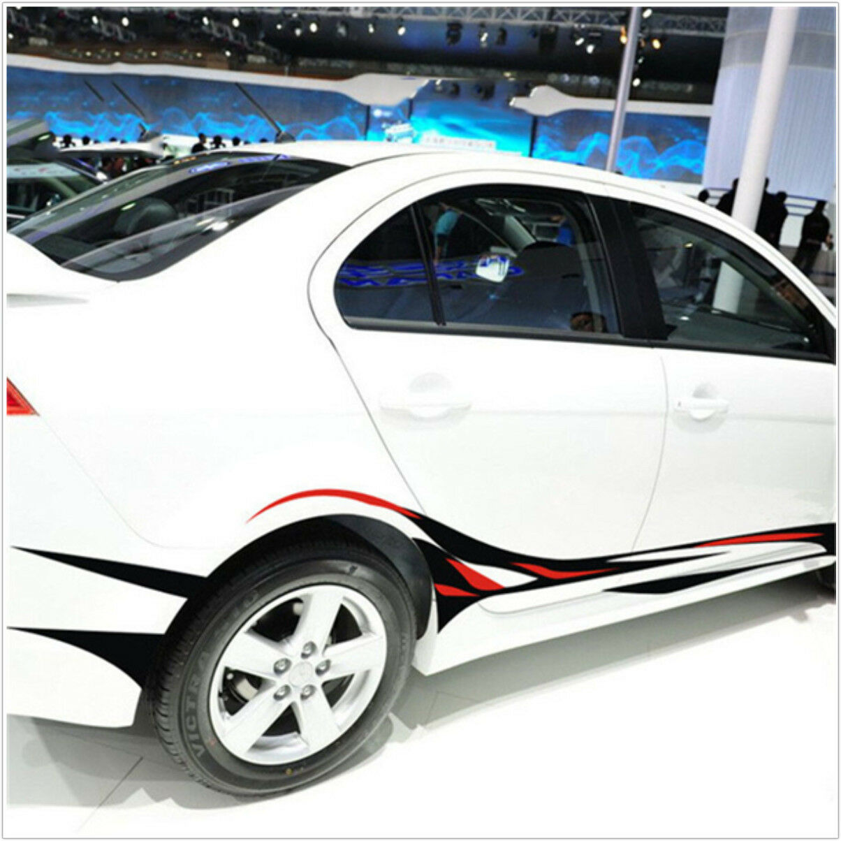 2Pc Universal Sports Racing Stripe Stickers Car SUV Body Side Door Vinyl Decals