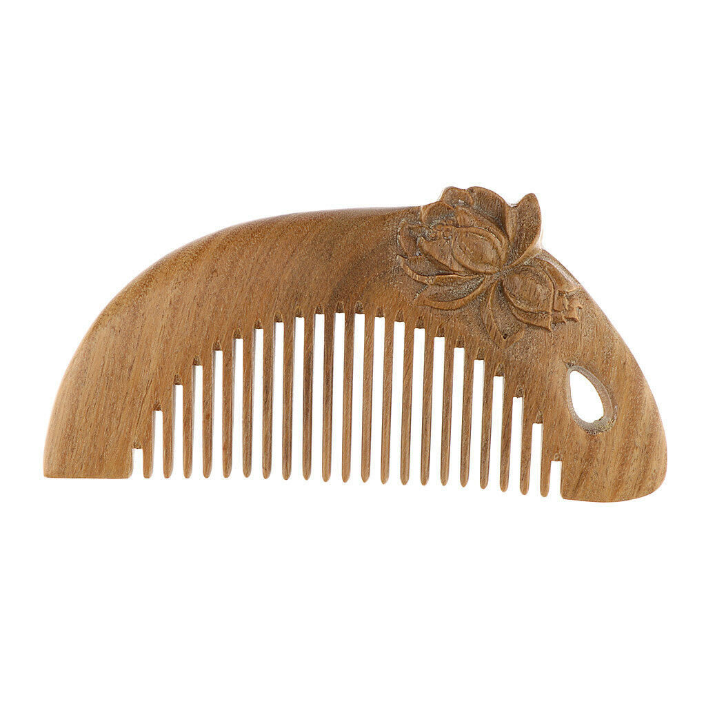Wide Tooth Green Sandalwood Hair Comb No Static Massage Detangler Comb Lotus