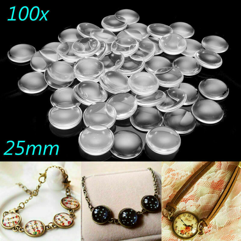 25MM 100Pcs Transparent Clear Round Flatback Domed Glass Cabochon Cover Finding