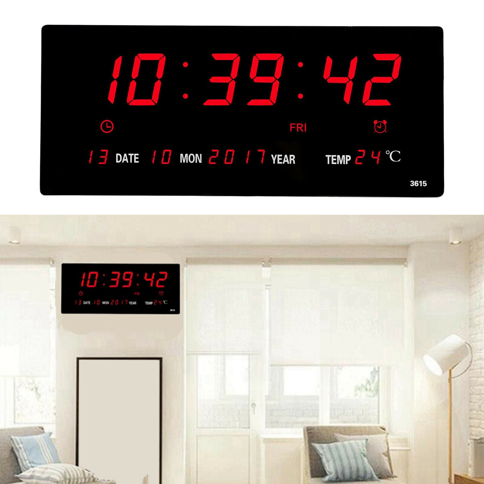 Digital Home Temperature Large Big Jumbo LED Wall Desk Clock with Calendar AU