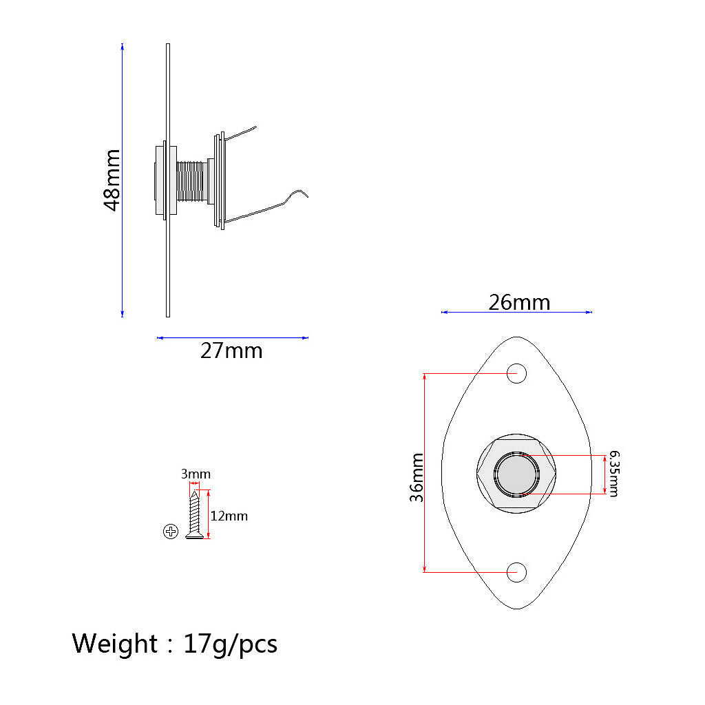 1/4 '' Oval 6.35mm   Socket Outlet Plate For Electric Bass Guitar (Distance