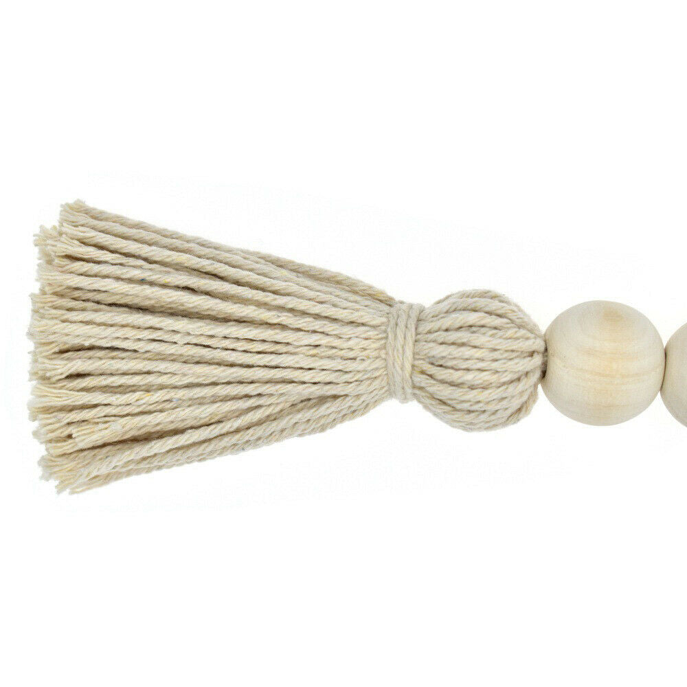 2x Natural Cotton Thread Wooden Bead String Tassel Closet Door Drawer Handle