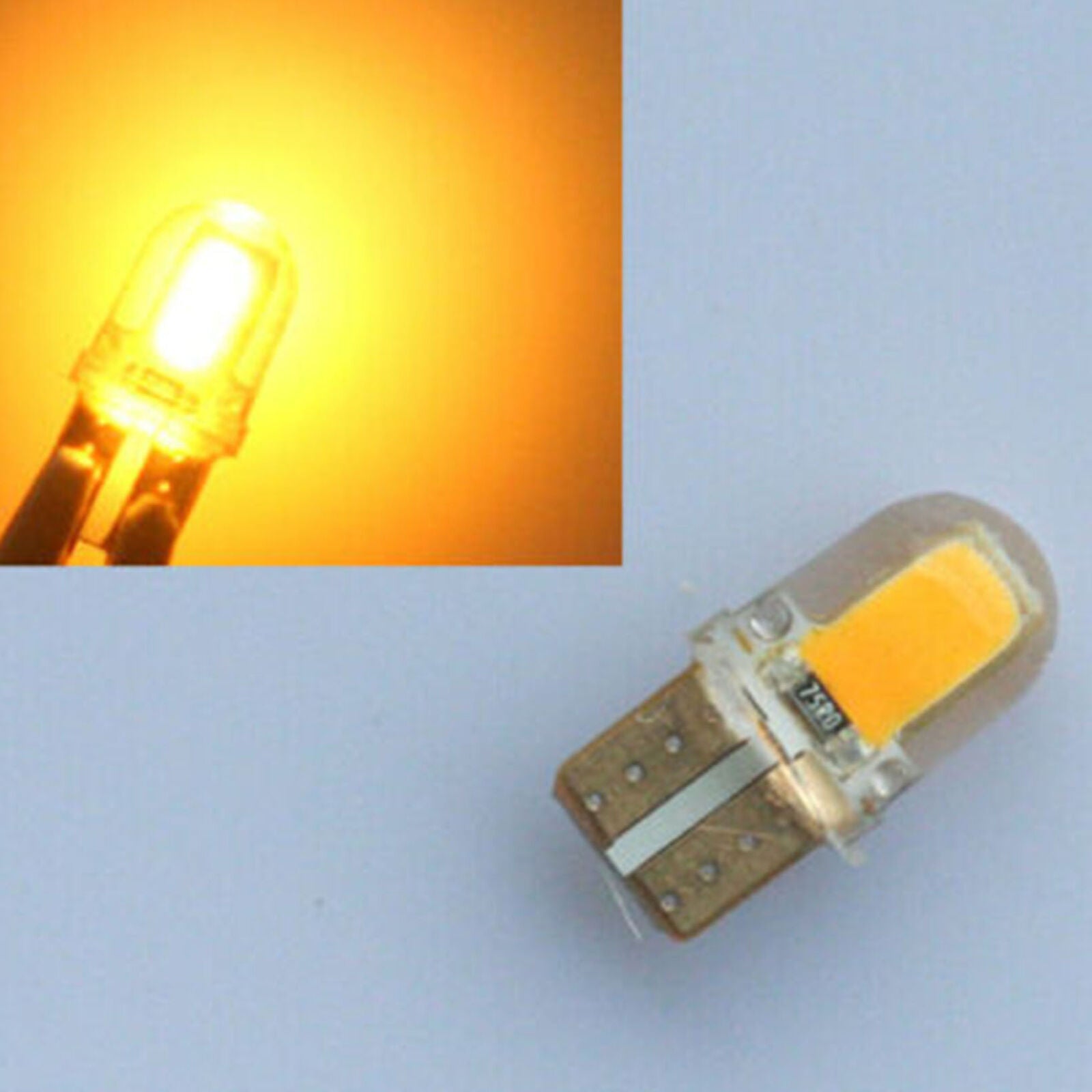 10x yellow LED T10 168 194 COB glass base lamp parking light lighting 12V DC