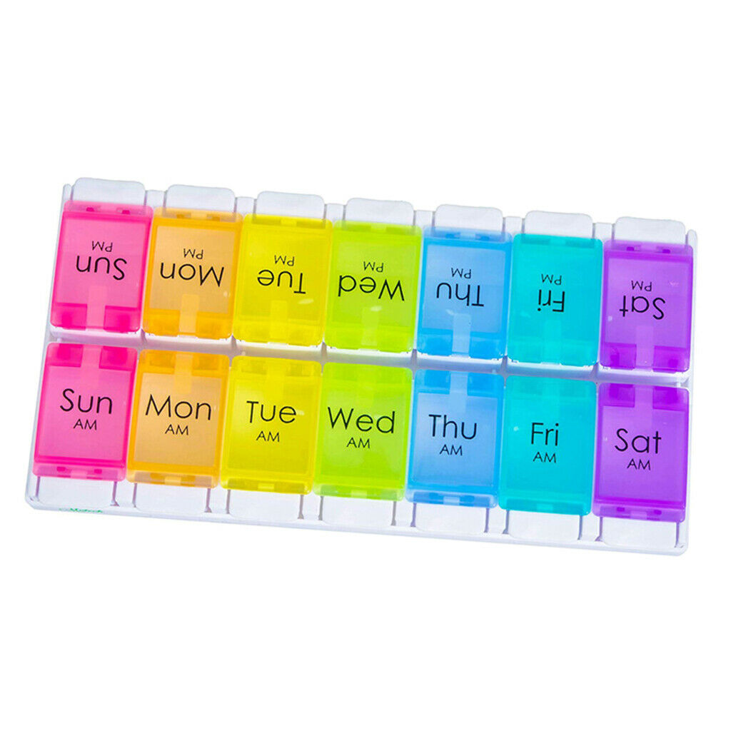 7-Day Weekly Pills Organizer 2 Times a Day Push Button Daily Colored Case