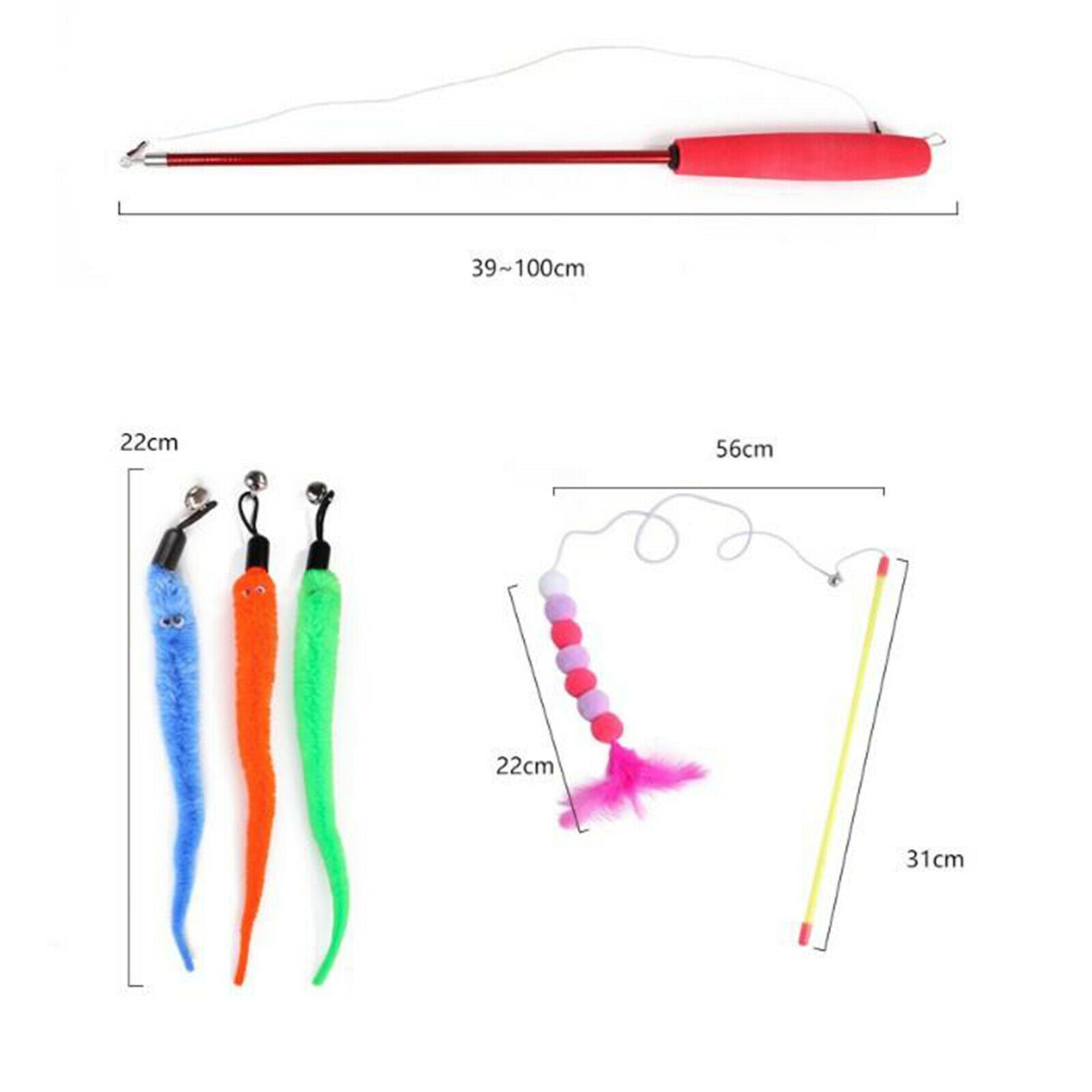 10pcs Cat Teaser Wand Toys w/Refills Interactive Kitten for Cats Playing,Trainin