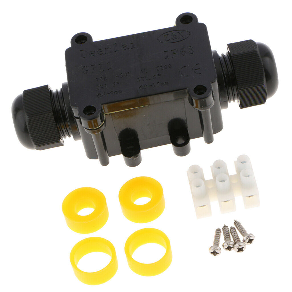 Outdoor Waterproof IP68 Junction Box 2 Way Cable Wire Connector Black