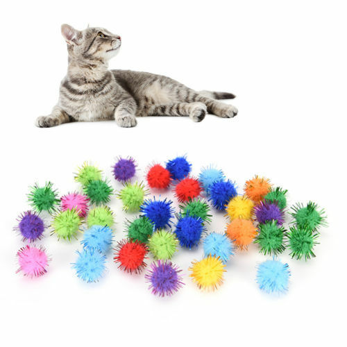 100x Mini Sparkly Glitter Tinsel Pompom Balls Pet Cat Toys for Hamster Parrot