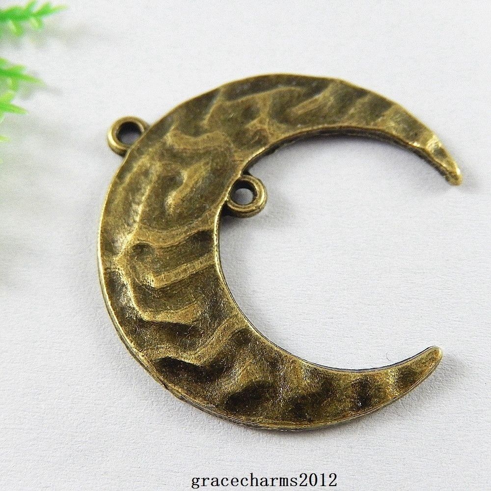 10pcs Antiqued Bronze Uneven Surface Crescent Pendant Moon Alloy Charm 33*31*1mm